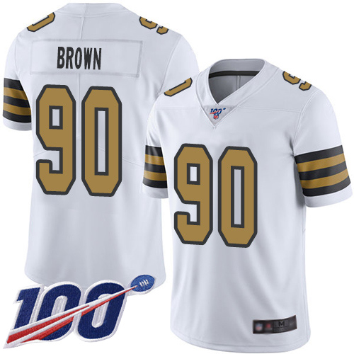 Men New Orleans Saints Limited White Malcom Brown Jersey NFL Football #90 100th Season Rush Vapor Untouchable Jersey->new orleans saints->NFL Jersey